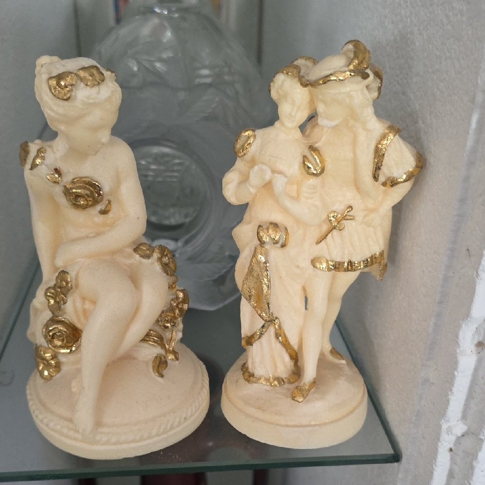 Elegant Cream and Gold Figurine Set